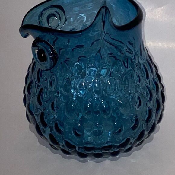 Blue Murano Hand Blown Thumbprint Art Glass Great Horned Glass Owl Vase Figurine - Picture 3 of 12
